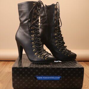 Black Lace-up Heeled Boot